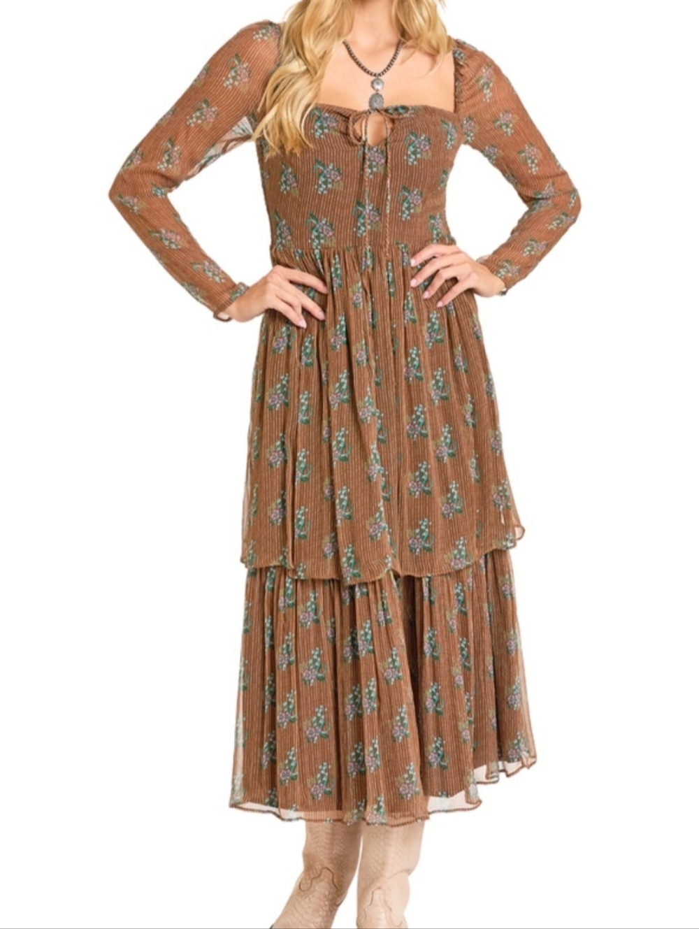 Rock & Roll Dress, Brown, Pinstripe Floral Size XL NWT